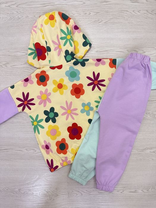 Яркий Комплект двойка для девочек, худи, из хлопка, разноцветный