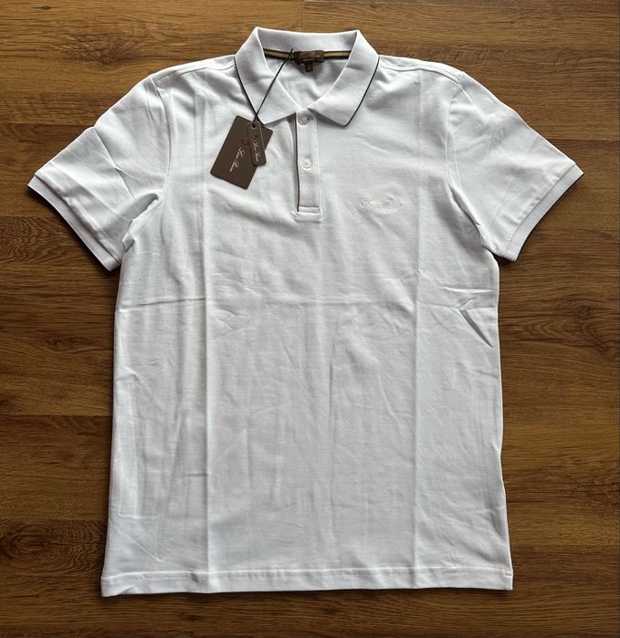 Мъжка,памучна,бяла тениска Loro Piana с яка