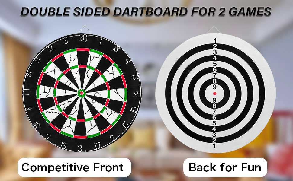 Set profesional darts 45 cm 6 sageti varf metalic 2 fete design clasic