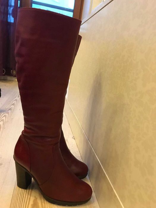 Дамски ботуши бордо, естествена кожа