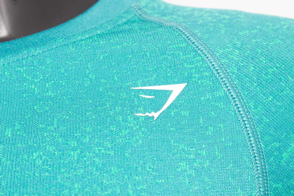 Gymshark дамска кроп блуза с дълъг ръкав синьо зелена фитнес XS