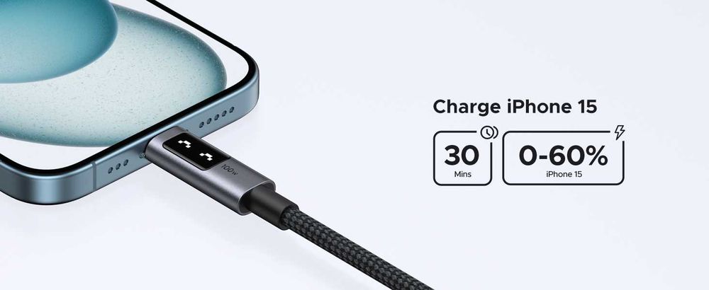 UGREEN UNO L509 Кабель USB-C to USB-C с LED-дисплеем for iPhone 16 17