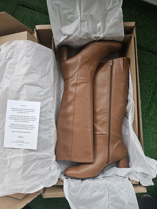 Cizme lungi până la genunchi din piele Queen, Caramel, mărimea 38