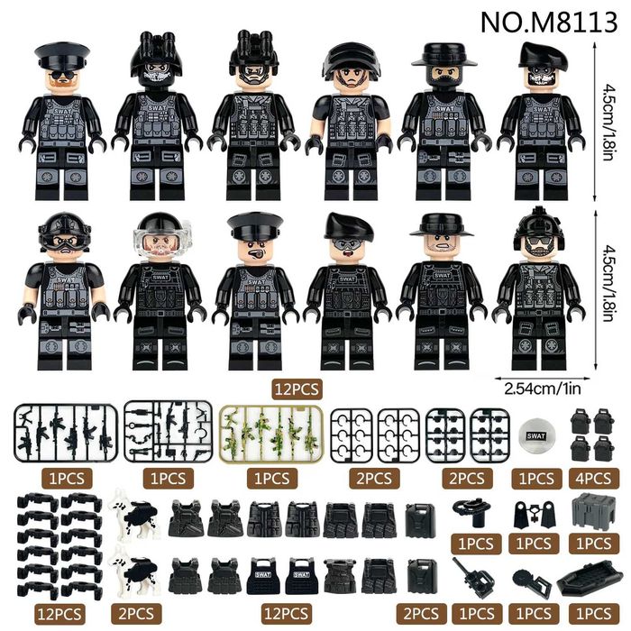 Set 12 figurine tip Lego SWATT team cu accesorii