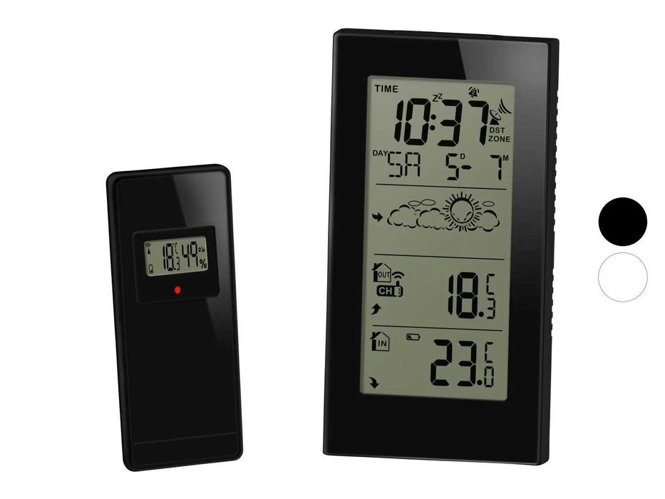 Stație meteo cu radiocomanda, cu senzor exterior; ceas cu termometru, wireless, noua, sigilata, realizata in Germania; afiseaza umiditatea pe exterior