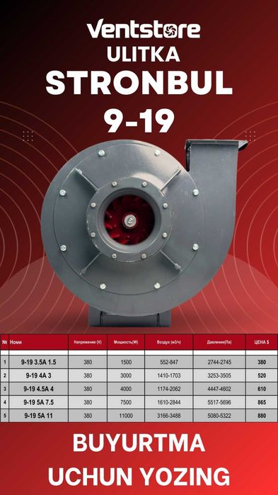 Центробежный вентилятор улитка Stronbull 9-19 высокое давления 380v