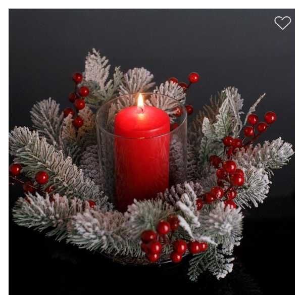 Коледен венец с поставка за свещ Mercado Trade, Метал, Борови клонки