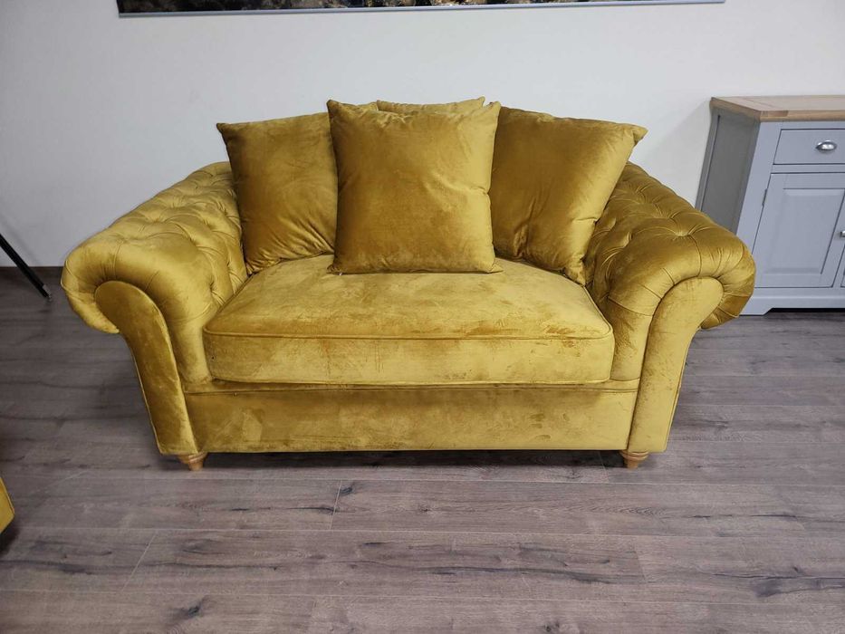Жълт комплект дивани от плат - плюш тройка и двойка