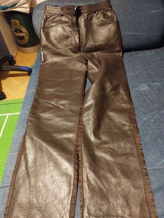 Pantaloni din piele si satin, maro, potriviti pt marimea M