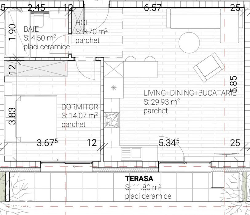 Apartament 2 camere, 52.20 mp, terasa 11,8 mp, zona Marasti – Pod IR