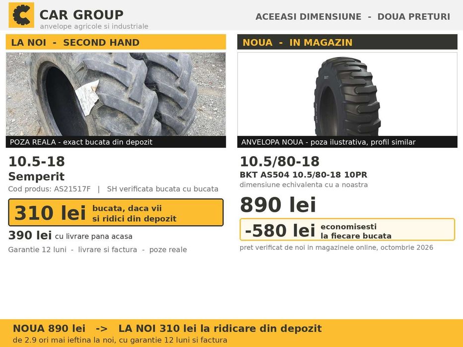 Cauciucuri Anvelope 10.5-18 10.5/80-18 10.5/80R18 10.5 18 10518 Semperit Tractor Punte Fata SH Second Hand REDUCERE Oferta Pret Bun Livrare Factura