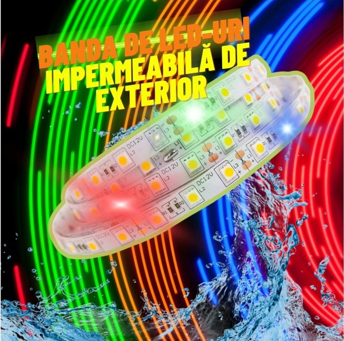 Banda LED exterior 10 metri, rezistenta la apa IP65, RGB GALAXIA®