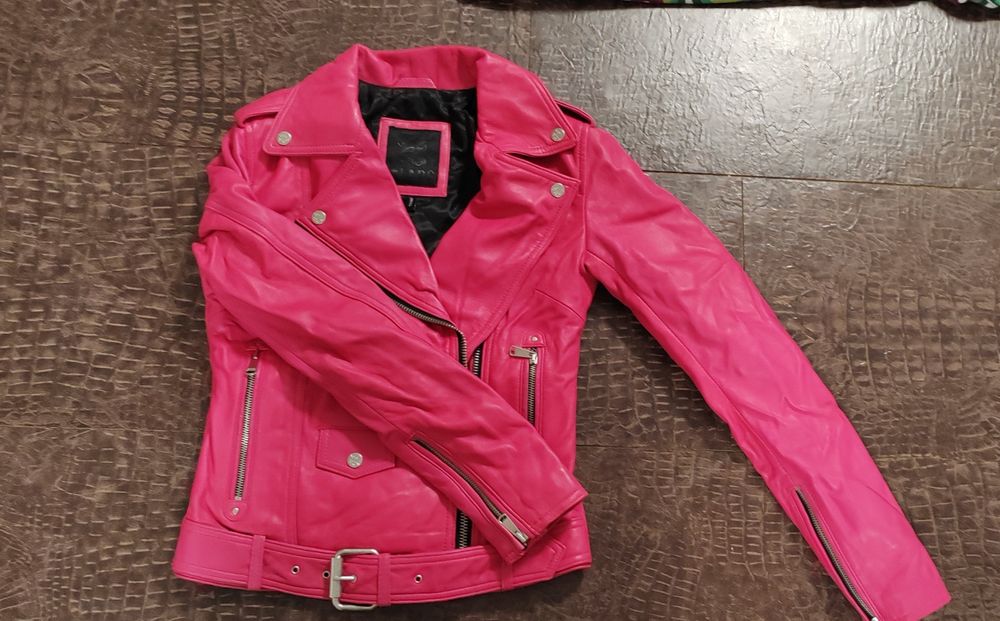 Geaca de piele naturala, LADC Paris, roz, masura S