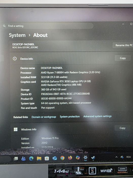 Laptop Asus Rog Strix G513RC RAM 32GB, AMD Ryzen 7 6800h