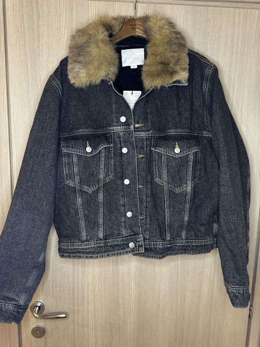 Geaca Zara, Barbati, XXL, Denim, cu blana la guler, Colectie 2026