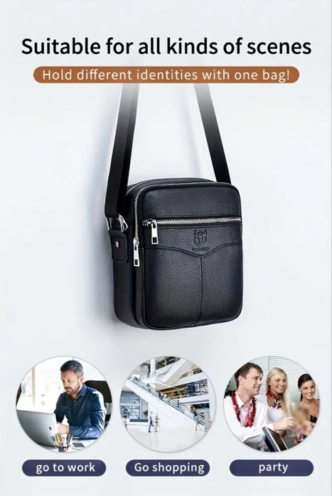 Мъжка стилна,бутикова кожена чанта /Черна естествена кожа -9% Промоция