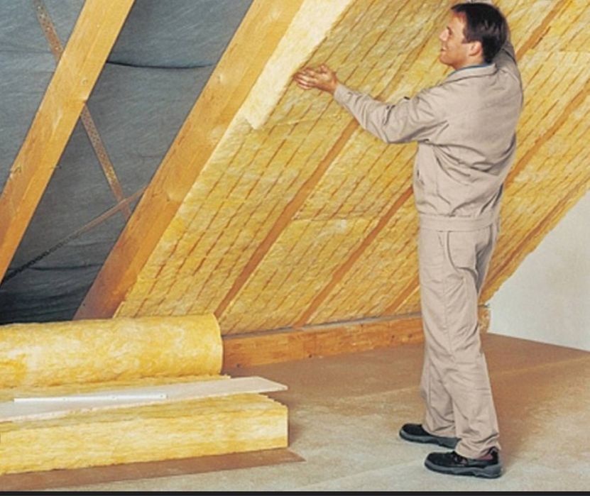 Утепления мансарду под ключ, мин вата, стекловата, базалт.