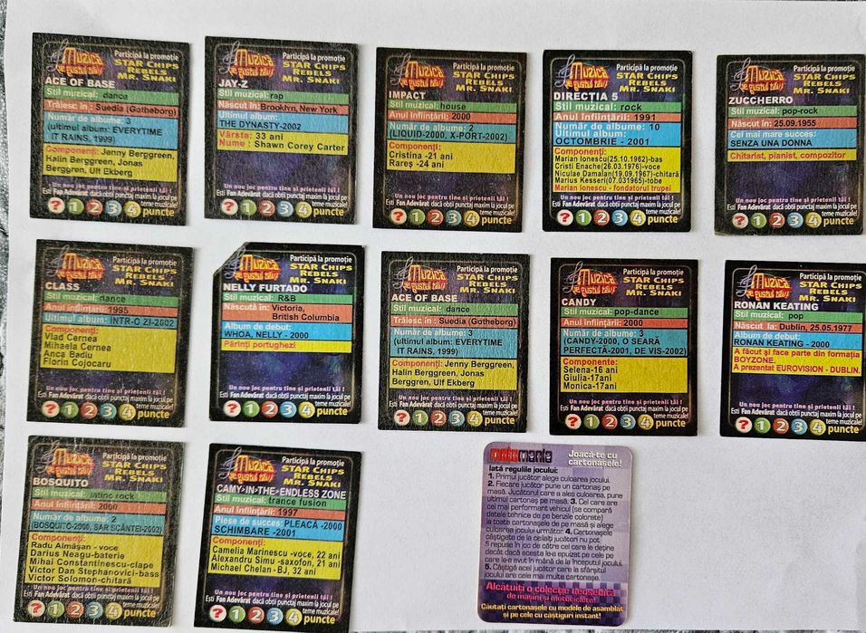 Lot cartonase colectie Star Foods anii 2000 Muzica si Auto