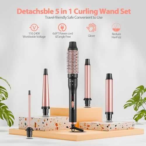 Нов Комплект за къдрене 5 в 1 маша с 4 сменяеми приставки за прическа