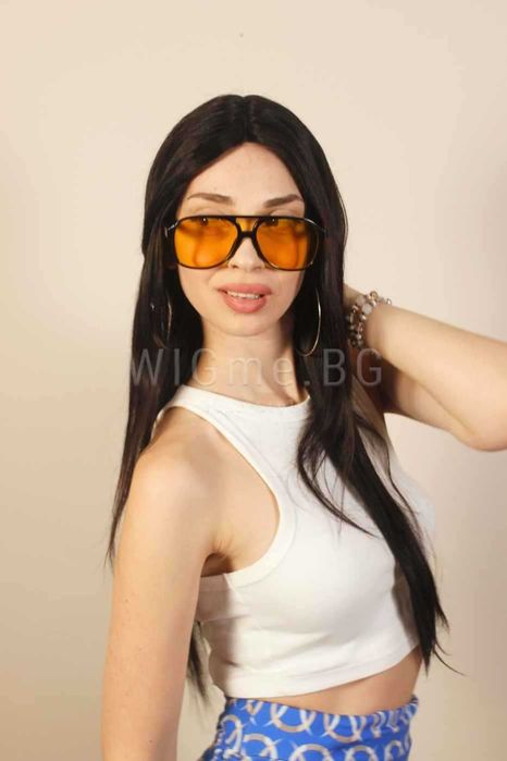 Дълга черна перука от ЕСТЕСТВЕН косъм Маделин