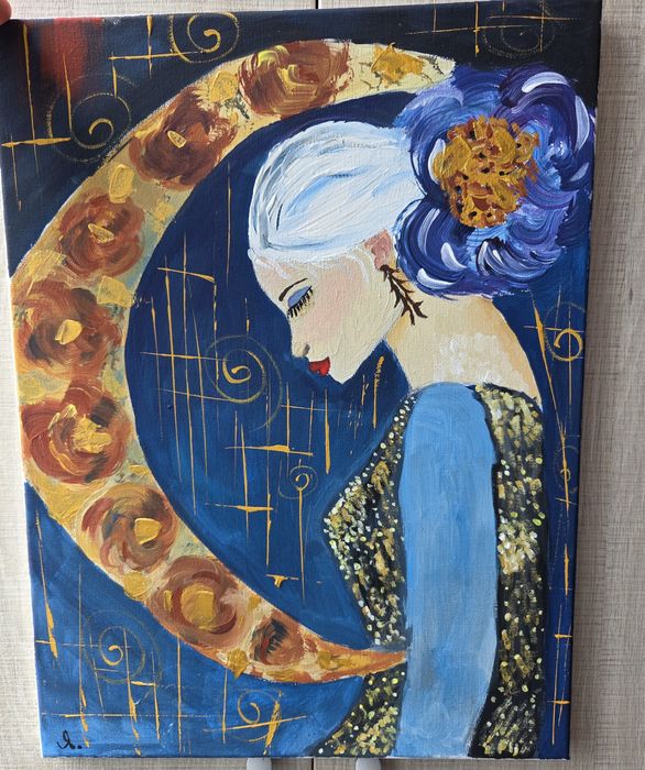 Картина с акрилни бои "Момичето и Луната"