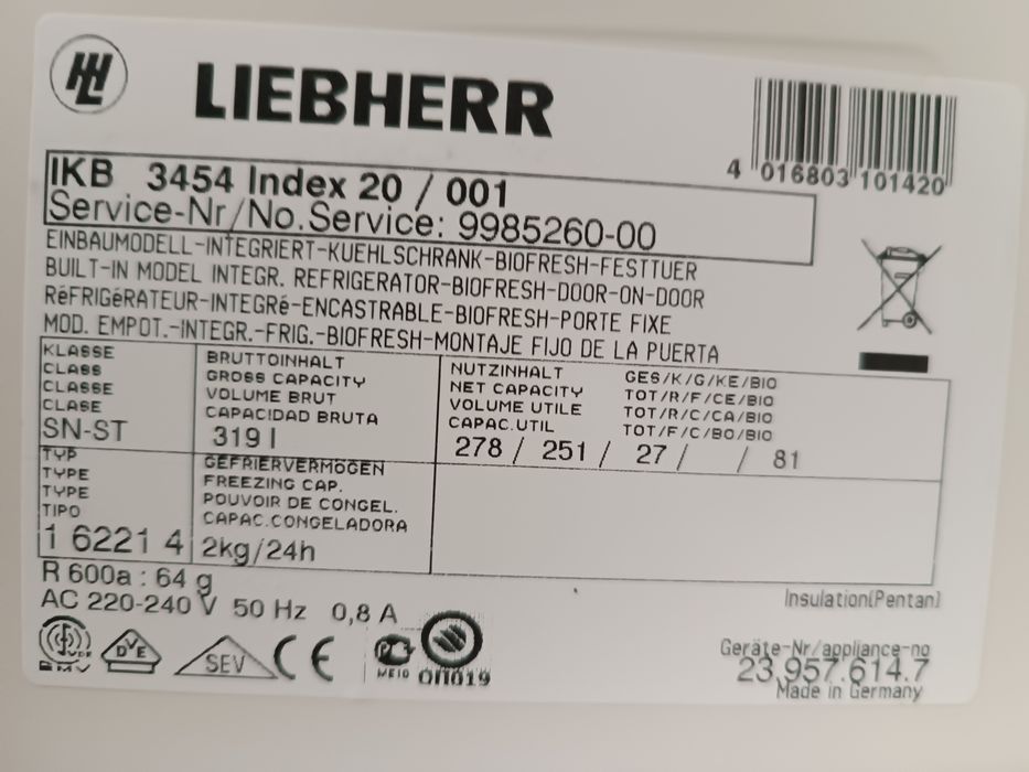 Хладилник с камера за вграждане Liebherr PremiumPlus BioFrsh 177 см