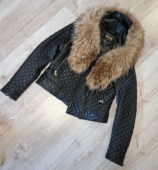 Кожено яке с яка естествен косъм