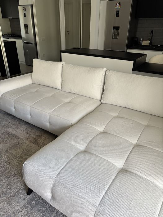 Coltar extensibil alb/beige, 290x175x85 cm din stofa aragon