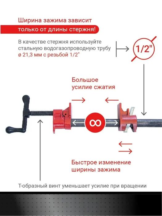 Струбцина трубная с неограниченным раскрытием