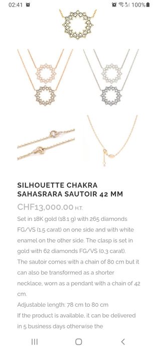 Златна диамантена огърлица 18к 62 Диаманта. Швейцария !