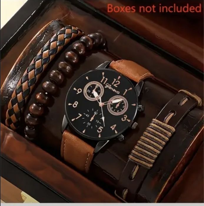 4 шт. Мужские деловые кварцевые часы soat watch кожаные и браслети