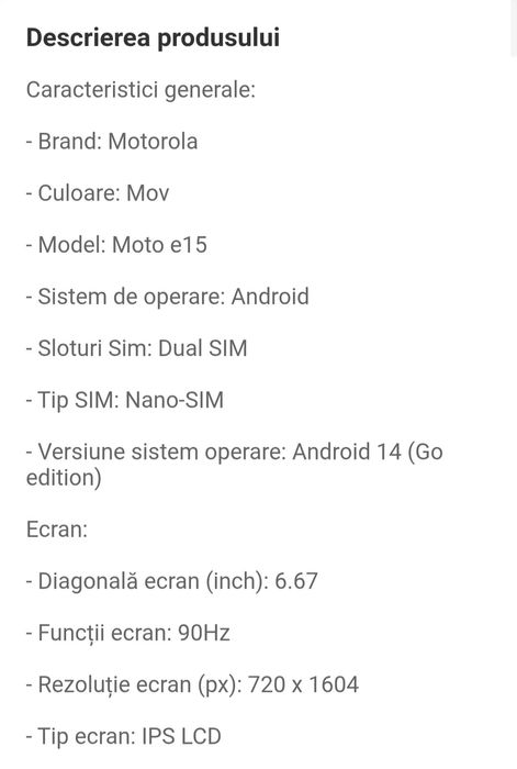 Motorola Telefon mobil Motorola Moto e15, Dual SIM, 2GB RAM, 64GB, Fre