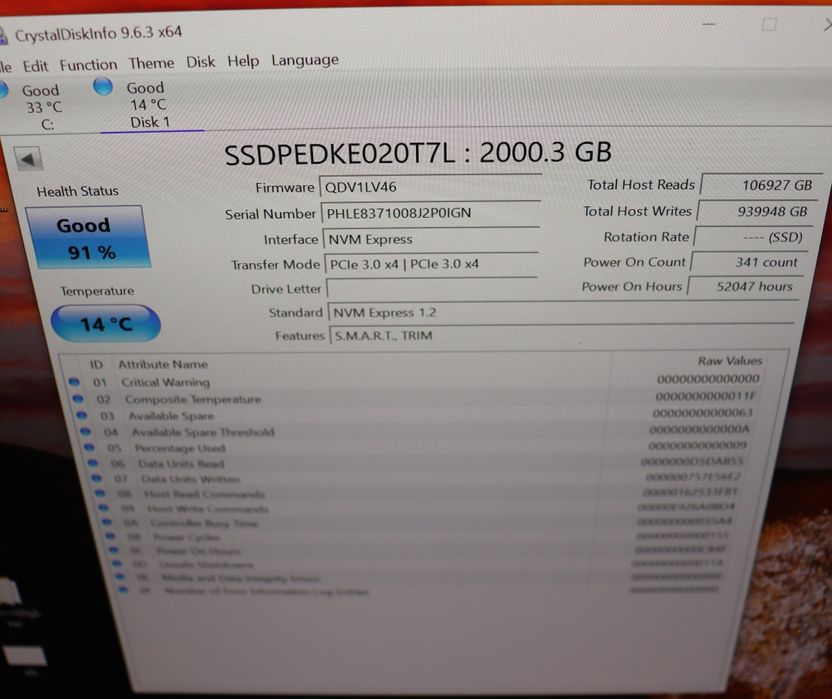 NVME Enterprise Server/Workstation  TLC Intel SSD DC P4600 2TB 97% Health 1% Wear
