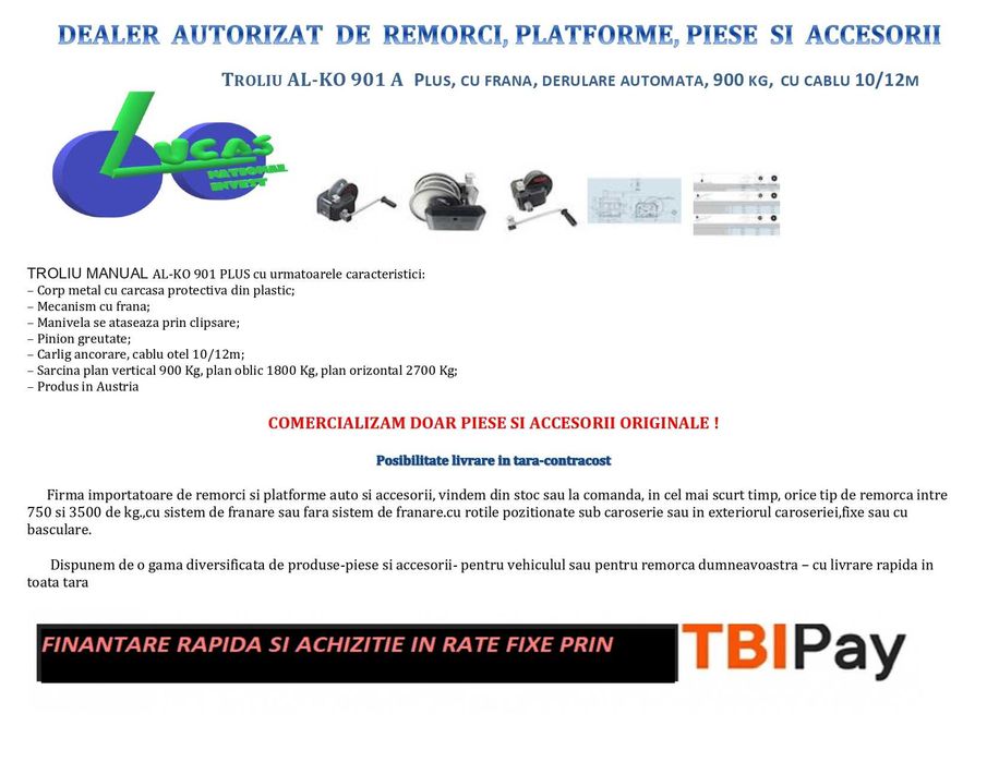 Troliu manual  AL-KO 901 PLUS Pentru Remorci si platforme