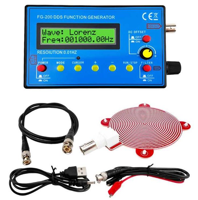 FG-200 Функционален Сигнал Генератор на Сигнал Източник 0.01Hz-500KHz Честотен Брояч DDS Функция Синусоидална + Квадратна + Трионна Форма на Вълната