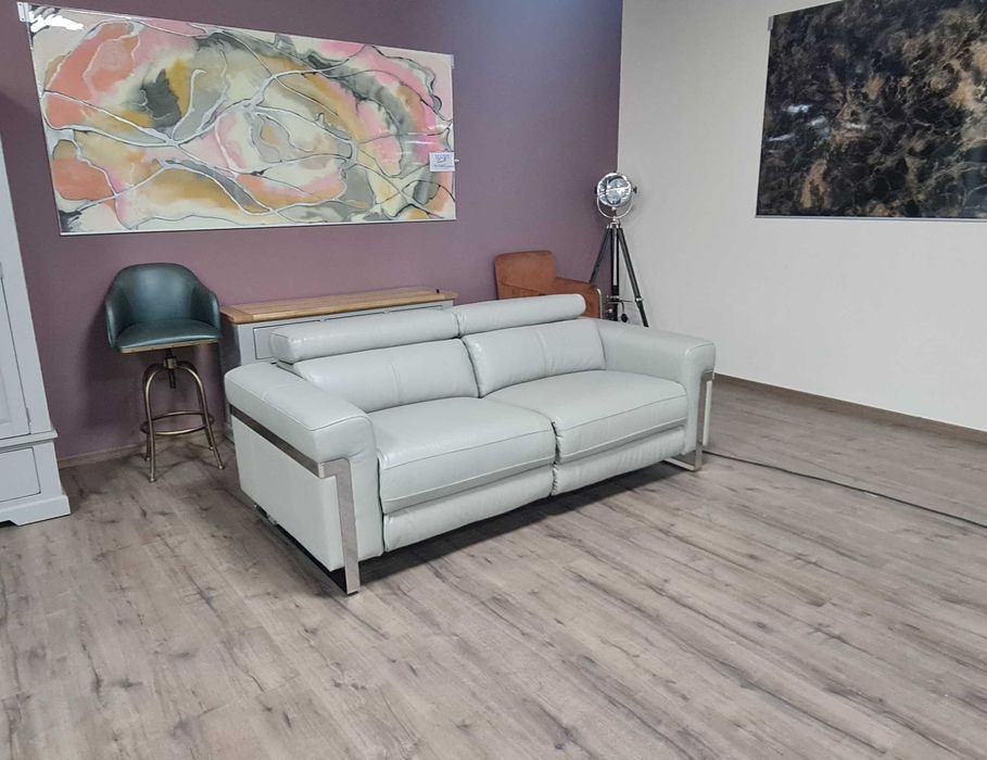 ПРОМОЦИЯ! Сив кожен диван тройка "Moreno" с ел. релакс механизъм