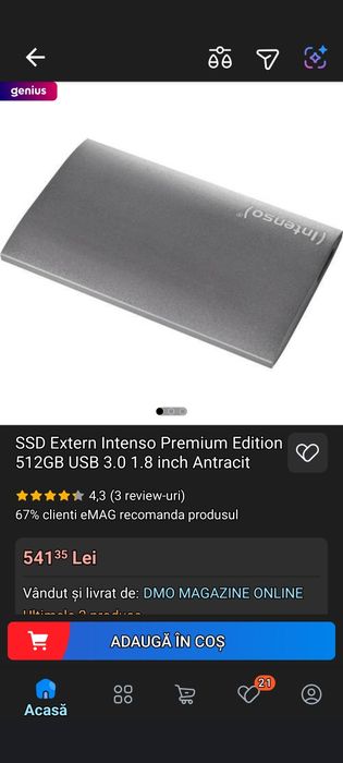 Ssd extern  intenso 512gb slim metalic