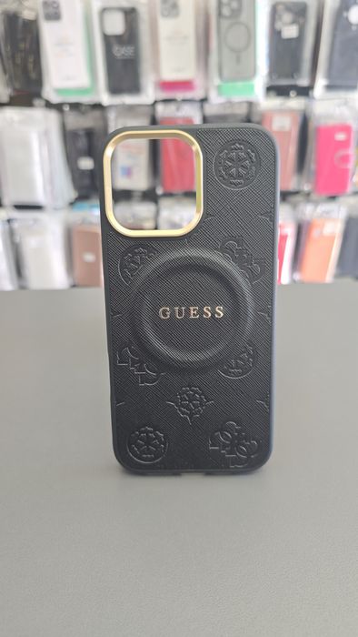 Оригинален гръб GUESS за IPhone 16 Pro Max в черен цвят с вграден MagSafe кожен стилен кейс за айфон 16 про макс