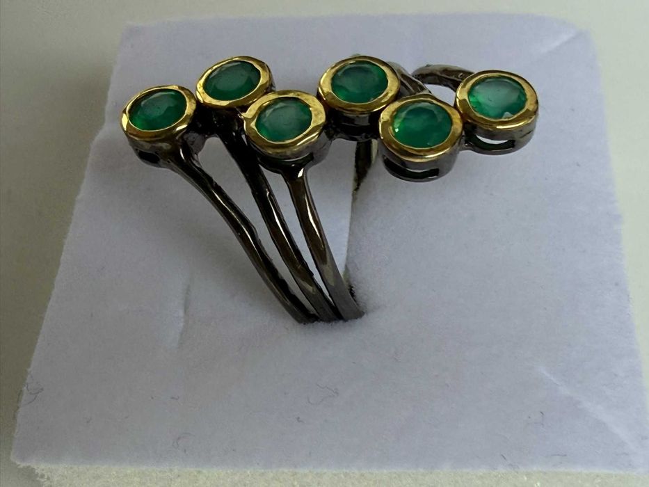 Inel Statement argint 925 - Onix verde si Rodiu negru