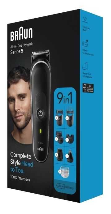 ПРОМО Нов 2г Гаранция Тример за Лице/Коса/Тяло Braun - MGK5410, Черен