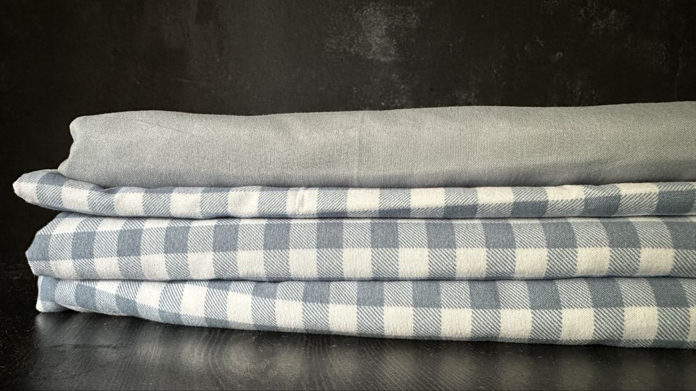 Постельное бельё хлопок, серо-голубое в клетку