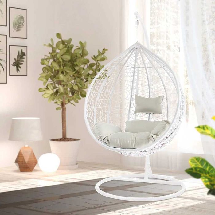 Луксозна градинска люлка тип гнездо бяла и сива