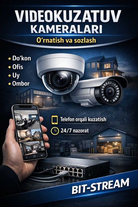 Kameralar o‘rnatish | Videokuzatuv | Ofis, do‘kon, uy uchun