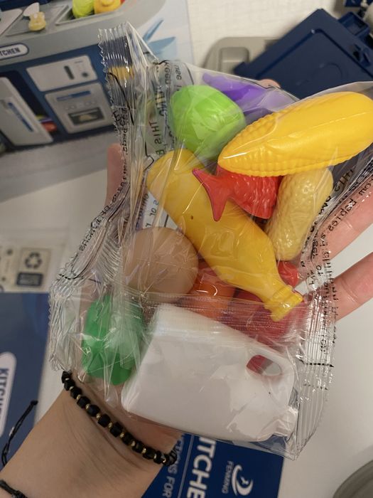 Синя малка детска кухня с мивка с течаща вода - 46 см.