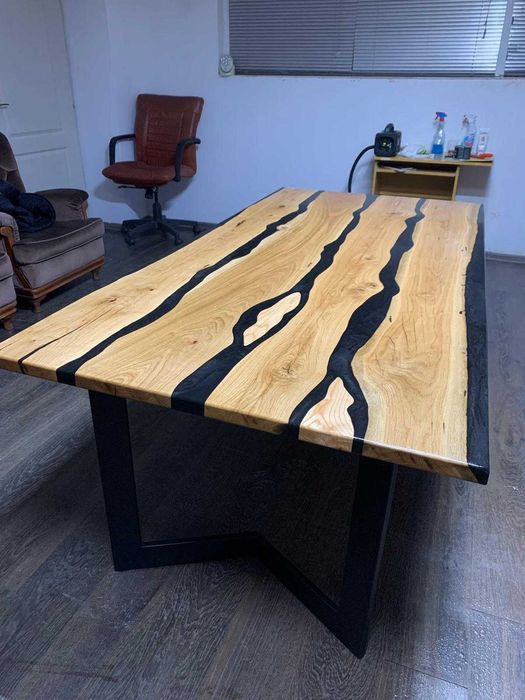 Masă living lemn masiv stejar+răsină epoxidică,handmade