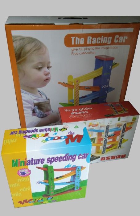 XXL дървена двойна писта с 5 нива + 8бр. колички НОВО!