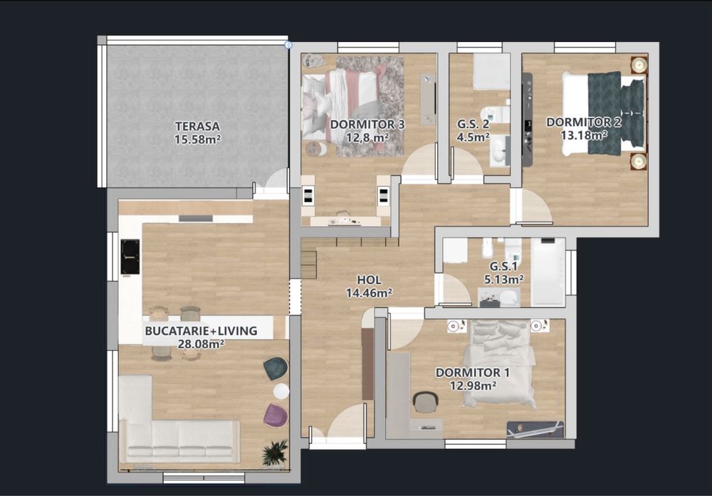 Casa individuala, GARAJ, BECI, 4 cam, 138 mp, 410 teren, Valea Adanca