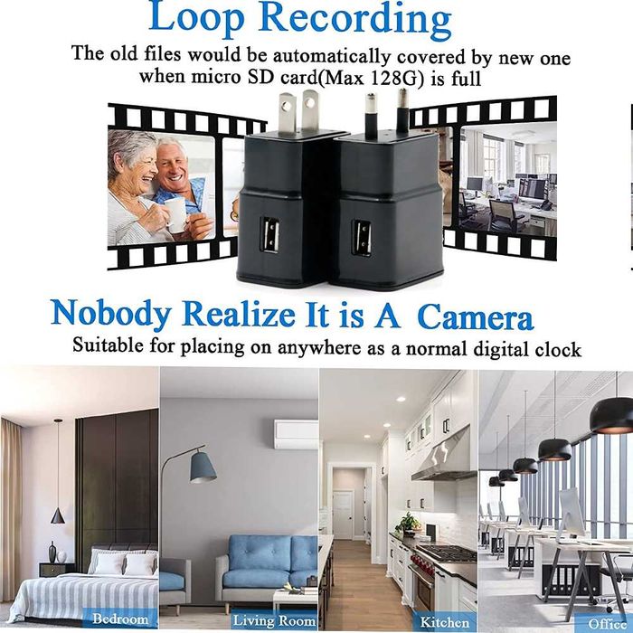 Скрита Камера Зарядно Адаптер FHD, шпионска камера Wi-Fi нощно виждане