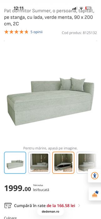 Pat de o persoana cu lada de depozotare 90x200