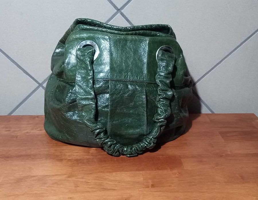 Geantă Nannini piele naturală verde oliv